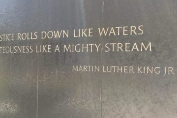 Quote on granite waterfall: Until justice rolls down like waters and righteousness like a mighty stream. Martin Luther King, Jr